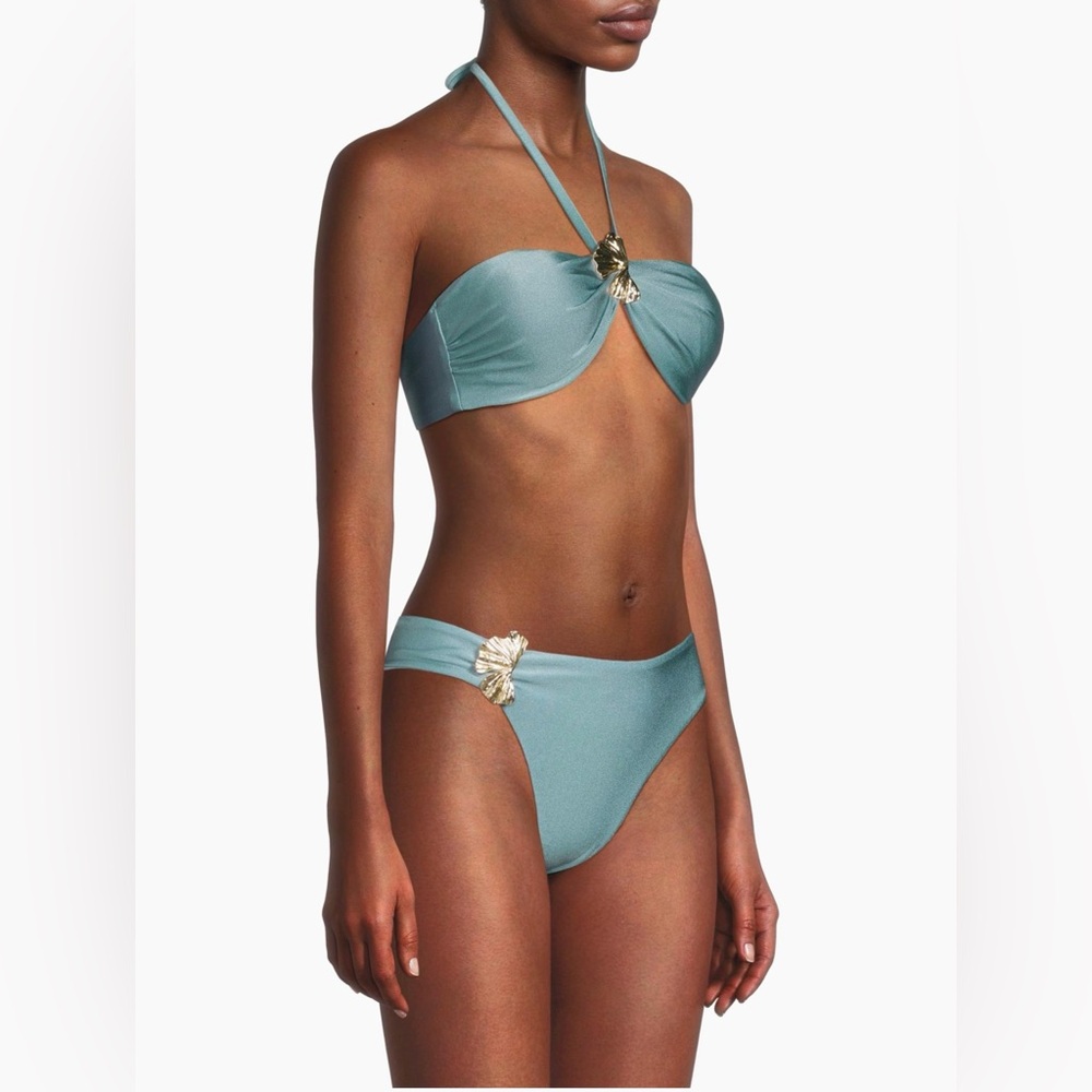 PatBO Seafoam Green Strapless Bikini Set with Gold Shell Accents 2pc NWT - Picture 4 of 9